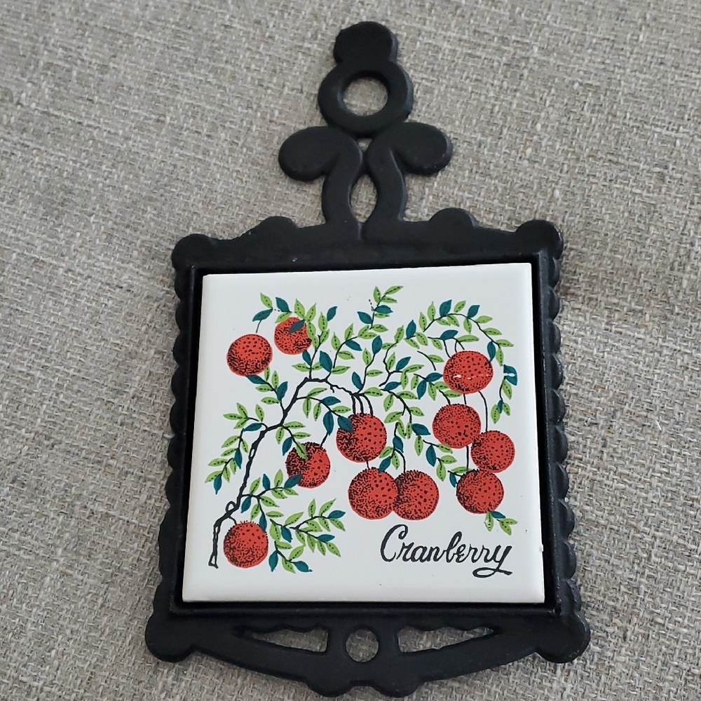 Vintage Cranberry cast Iron Tile  Trivet